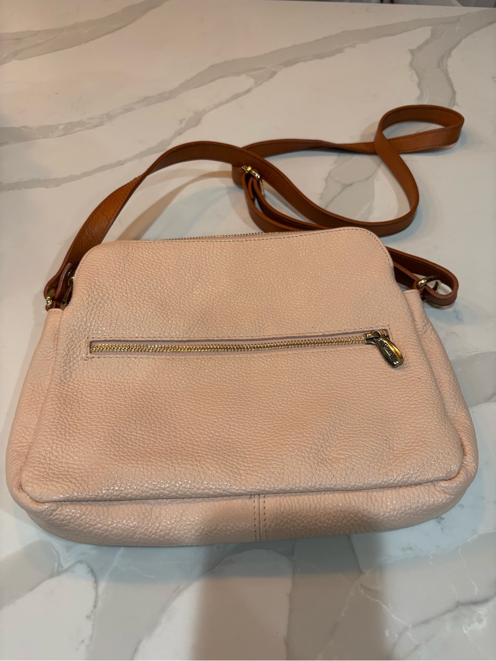Valentina Peony Pink Crossbody with Brown Strap